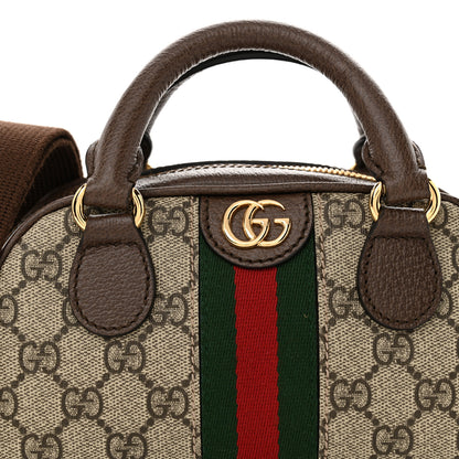 Gucci GG Supreme Monogram Textured Dollar Calfskin Web Mini Ophidia Top Handle Bowler Bag Beige Ebony New Acero 8 of 10