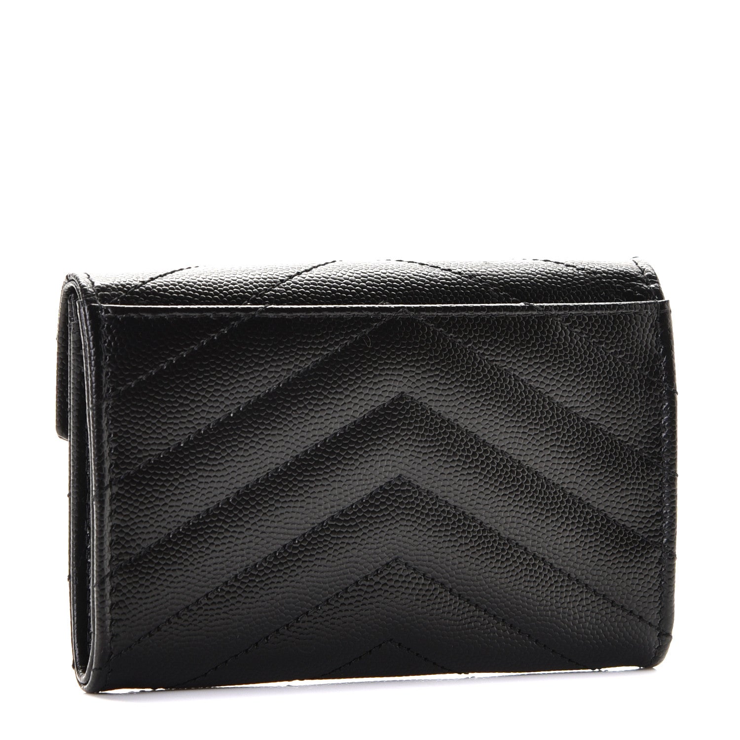 Saint Laurent Grain De Poudre Matelasse Chevron Small Monogram Envelope Wallet Black 2 of 8