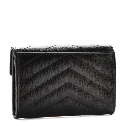Saint Laurent Grain De Poudre Matelasse Chevron Small Monogram Envelope Wallet Black 2 of 8