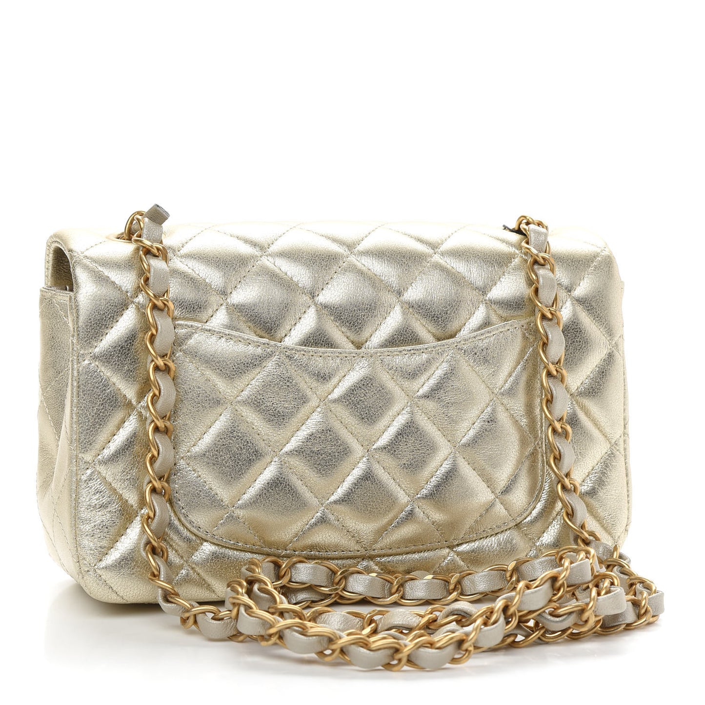 Metallic Lambskin Quilted Mini Rectangular Flap Gold
