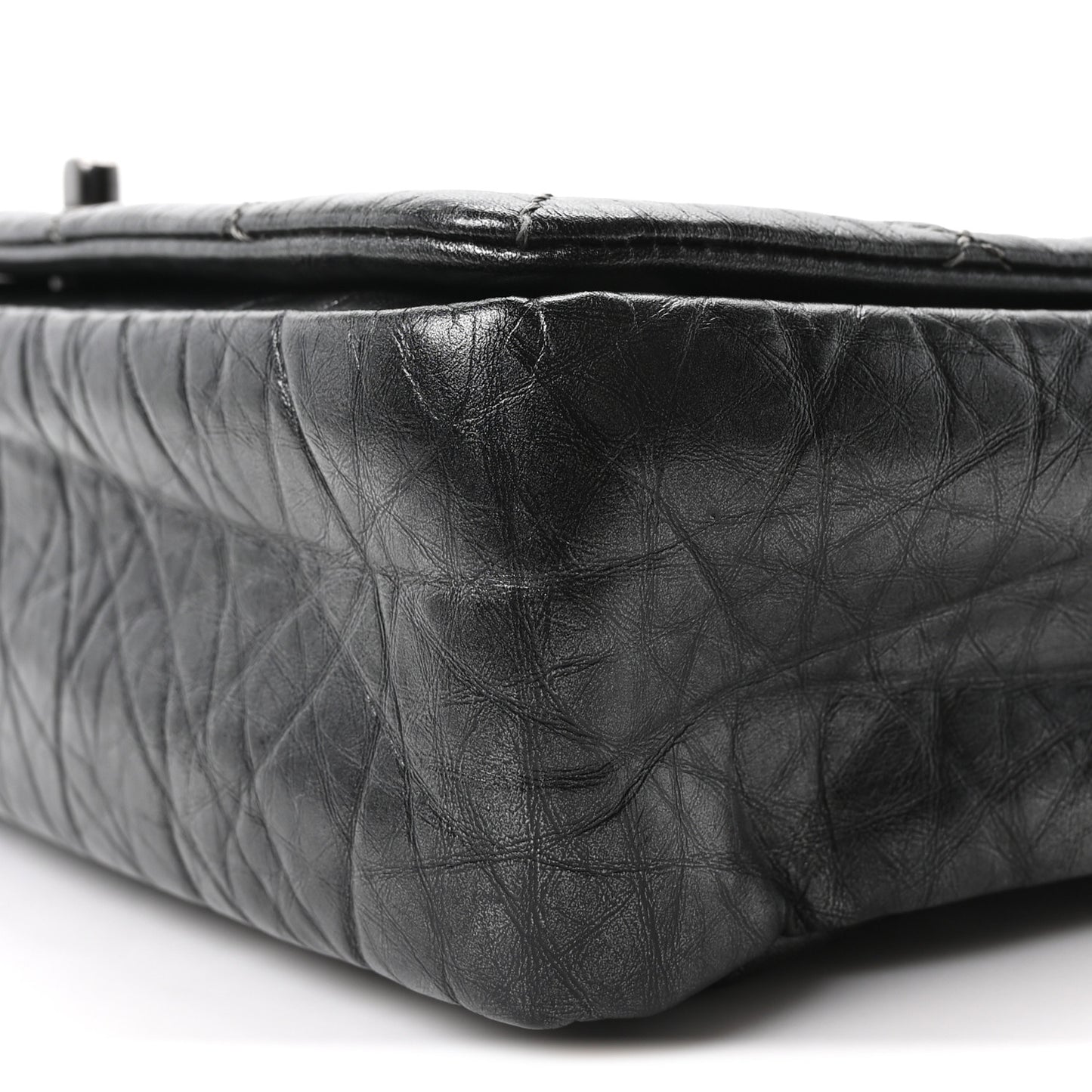 Aged Calfskin Quilted Medium Pondichery Flap Dark Grey