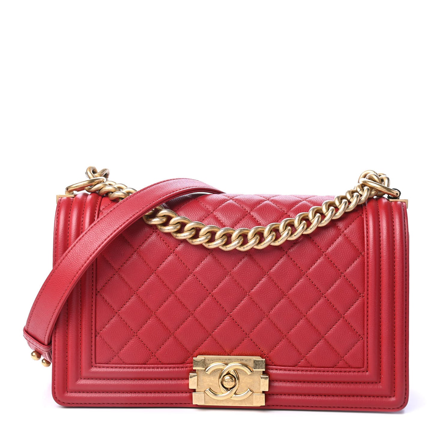 Caviar Quilted Medium Boy Flap Dark Red