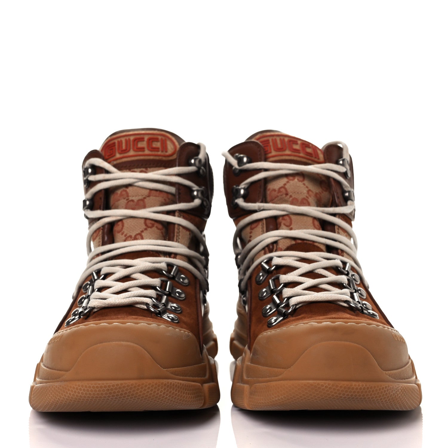 Gucci X SEGA Suede Calfskin GG Monogram Womens Flashtrek High-Top Sneakers 40 New Cuir Beige Ruggine 3 of 16
