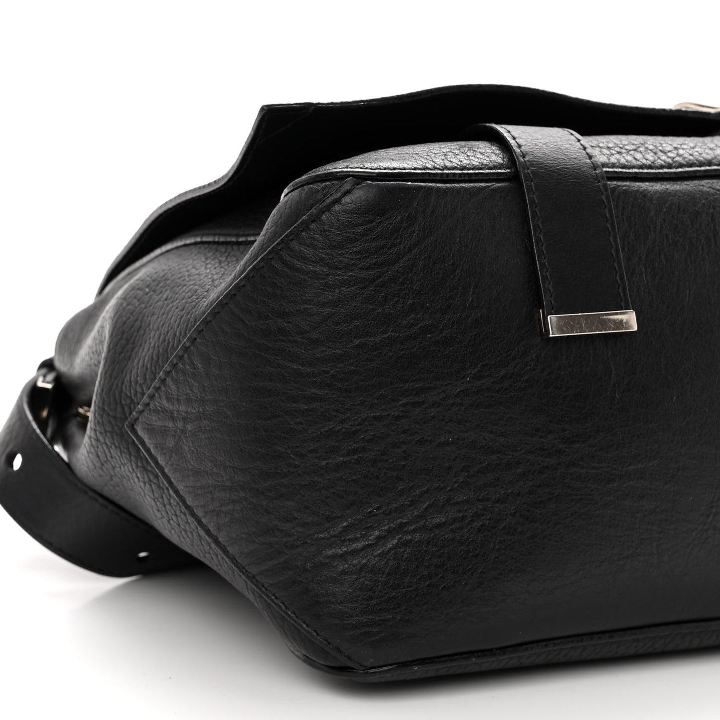 Pebbled Calfskin Double Sided PS Courier Bag Black