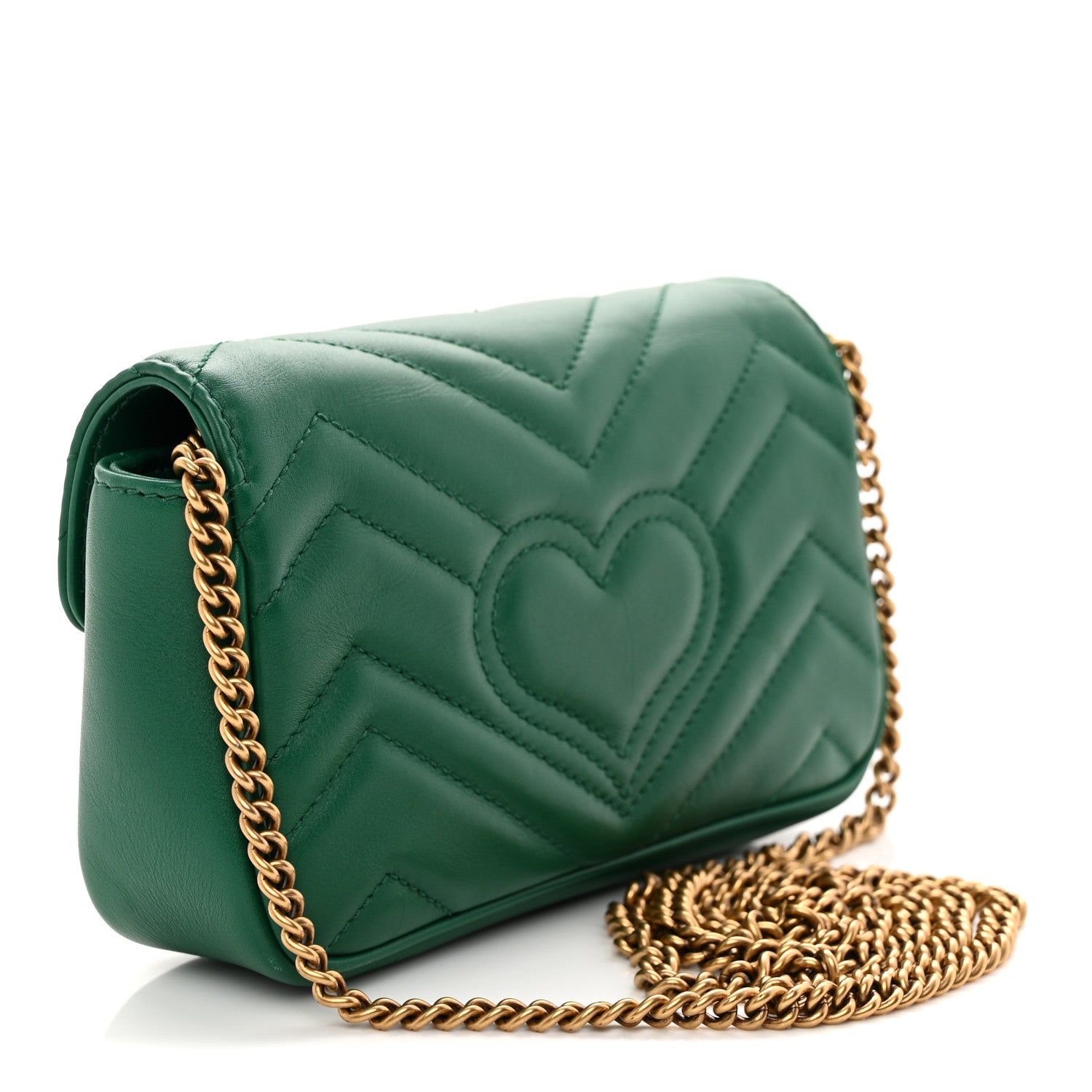 Gucci Calfskin Matelasse Super Mini GG Marmont Shoulder Bag Emerald Green 3 of 10