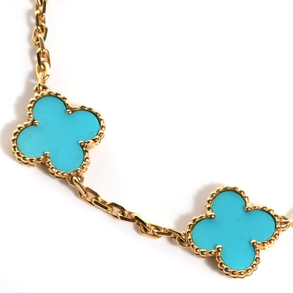 Van Cleef & Arpels 18K Yellow Gold Turquoise 5 Motifs Vintage Alhambra Bracelet 3 of 6