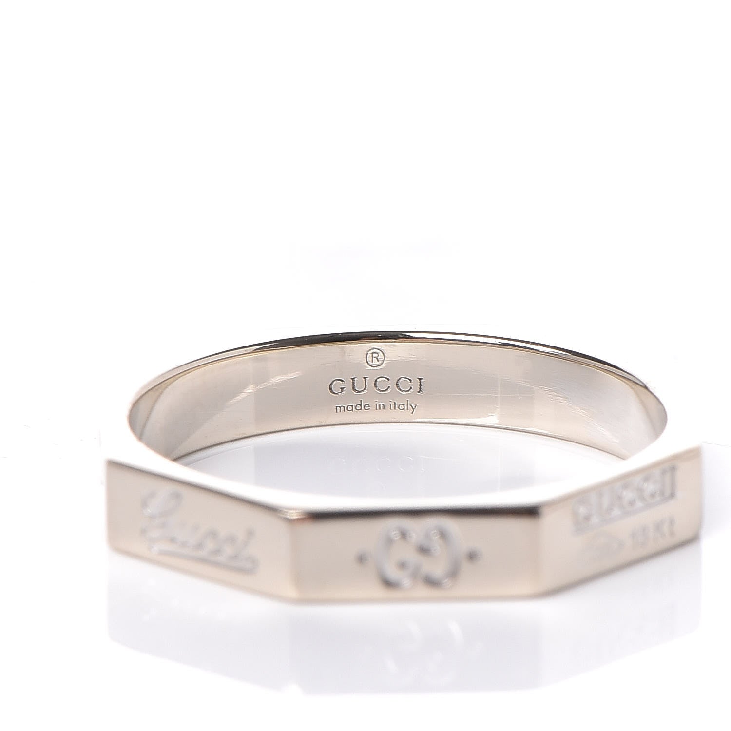 Gucci 18K White Gold Octagon Logo Band Ring 59 8.75 4 of 6