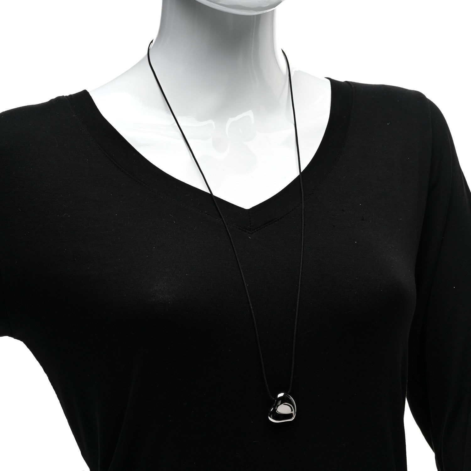 Tiffany Ruthenium 26mm Elsa Peretti Full Heart Pendant Cord Necklace Black 2 of 4