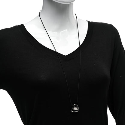 Tiffany Ruthenium 26mm Elsa Peretti Full Heart Pendant Cord Necklace Black 2 of 4
