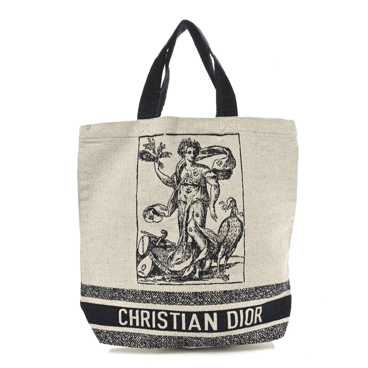 Christian Dior Canvas Print Cruise Tote Ivory Black 1 of 9