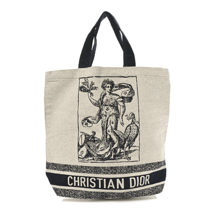 Christian Dior Canvas Print Cruise Tote Ivory Black 1 of 9
