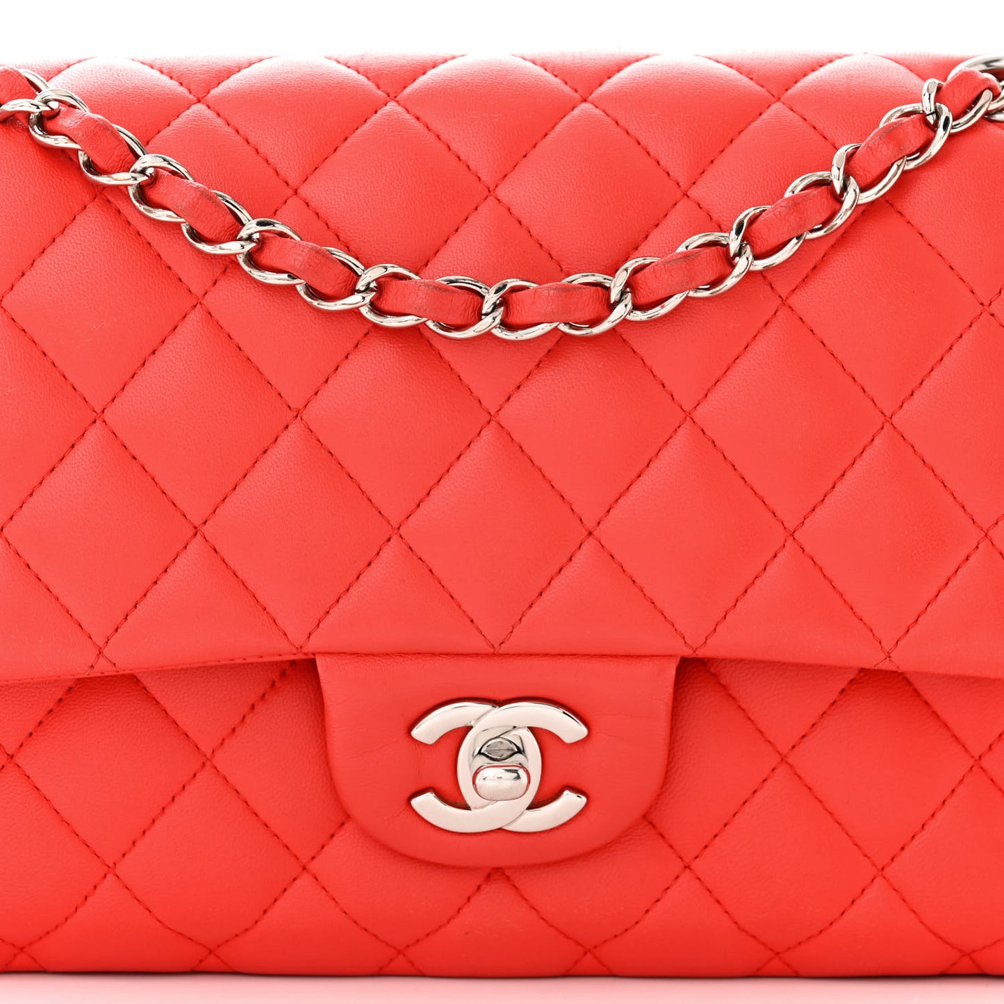 Lambskin Quilted Medium Double Flap Red