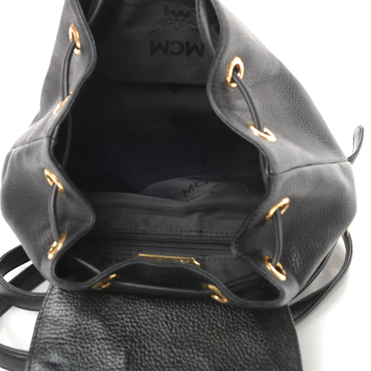 MCM Grained Calfskin Studded Drawstring Backpack Black 5 of 10