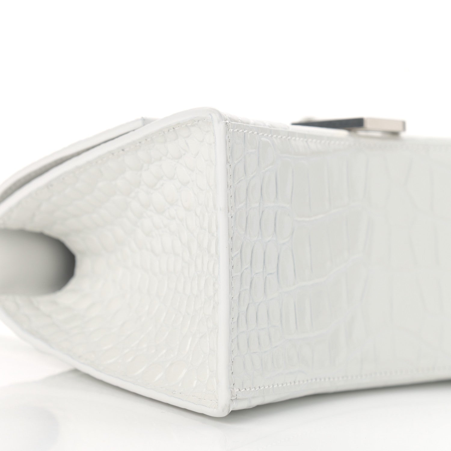 Balenciaga Calfskin Crocodile Embossed Small Hourglass Top Handle Bag White 9 of 13