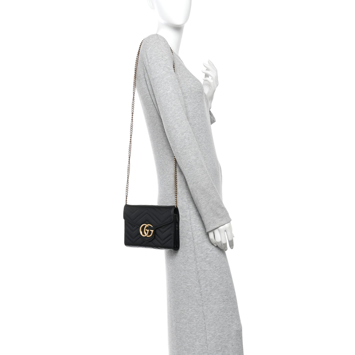 Gucci Calfskin Matelasse GG Marmont Chain Wallet Black 2 of 11