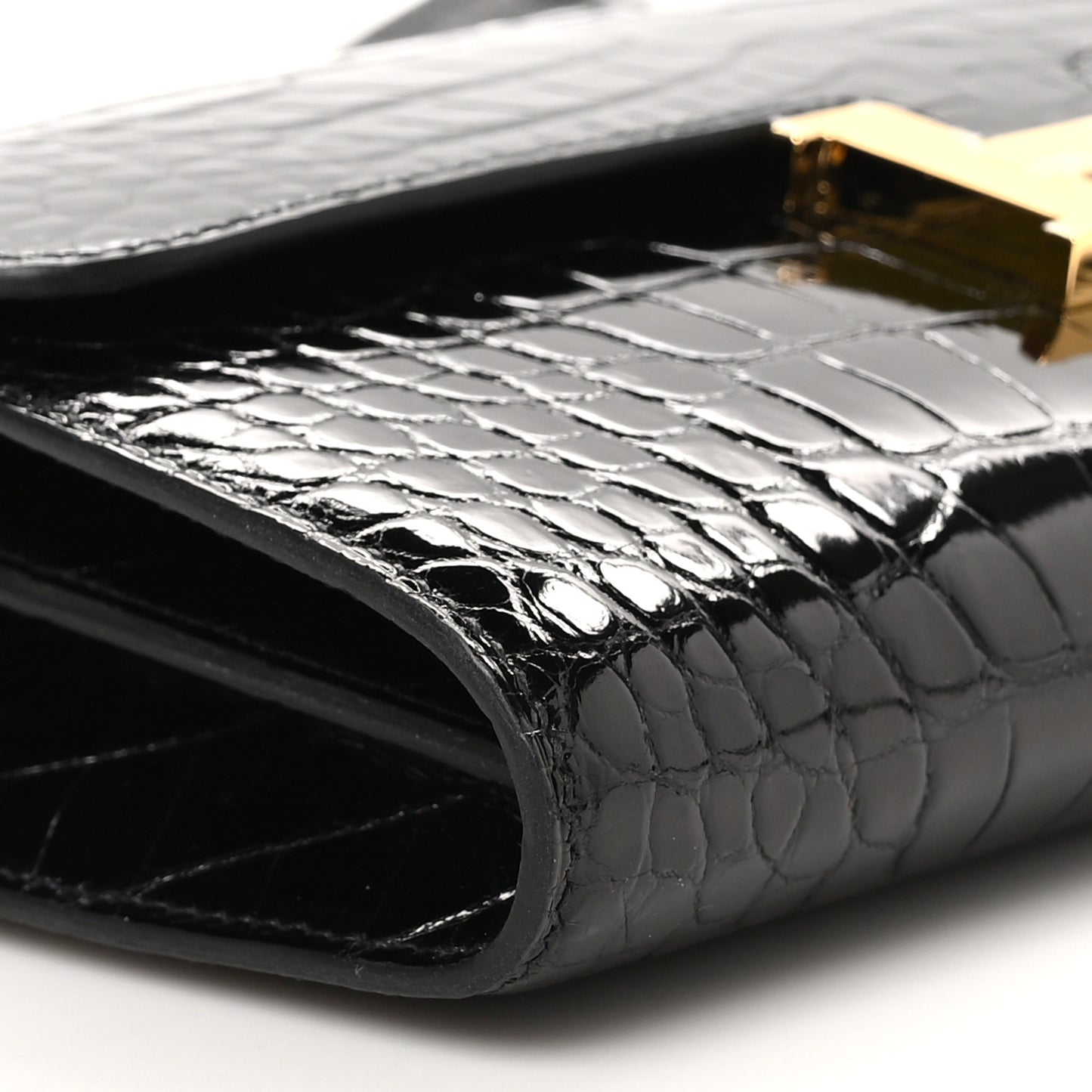 Shiny Alligator Constance Long Wallet To Go Black