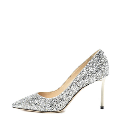Jimmy Choo Glitter Pointy Toe Romy 85 Pumps 36.5 Champagne 1 of 10