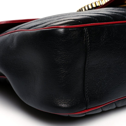 Gucci Vintage Effect Calfskin Matelasse Diagonal Large Torchon GG Marmont Shoulder Bag Black Romantic Cherry 8 of 9