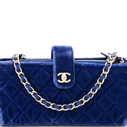 Chanel Velvet Quilted Mini Phone Holder Crossbody Bag Blue 9 of 12