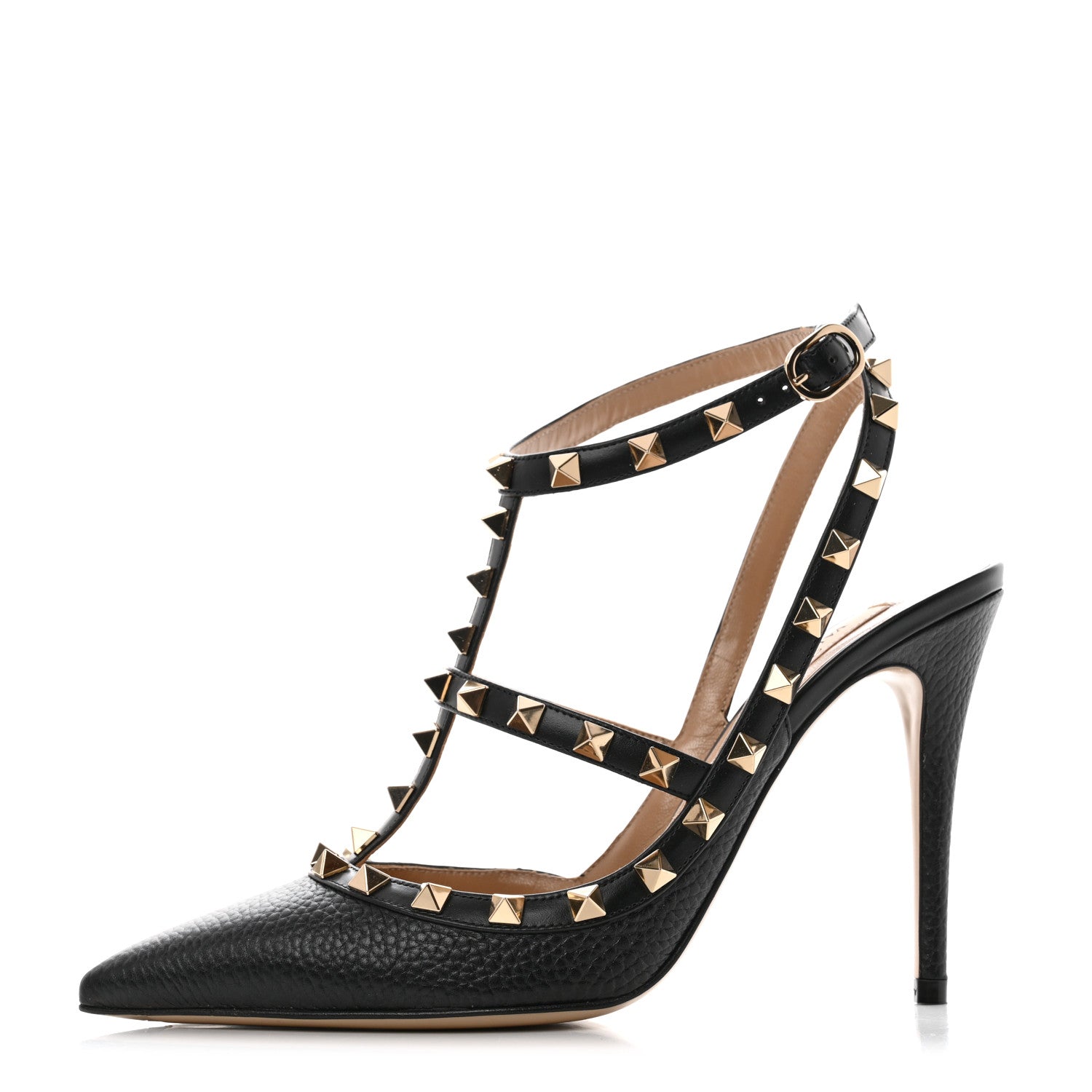 Valentino Garavani Pebbled Calfskin Rockstud Ankle Strap 100mm Pumps 38 Black 1 of 9