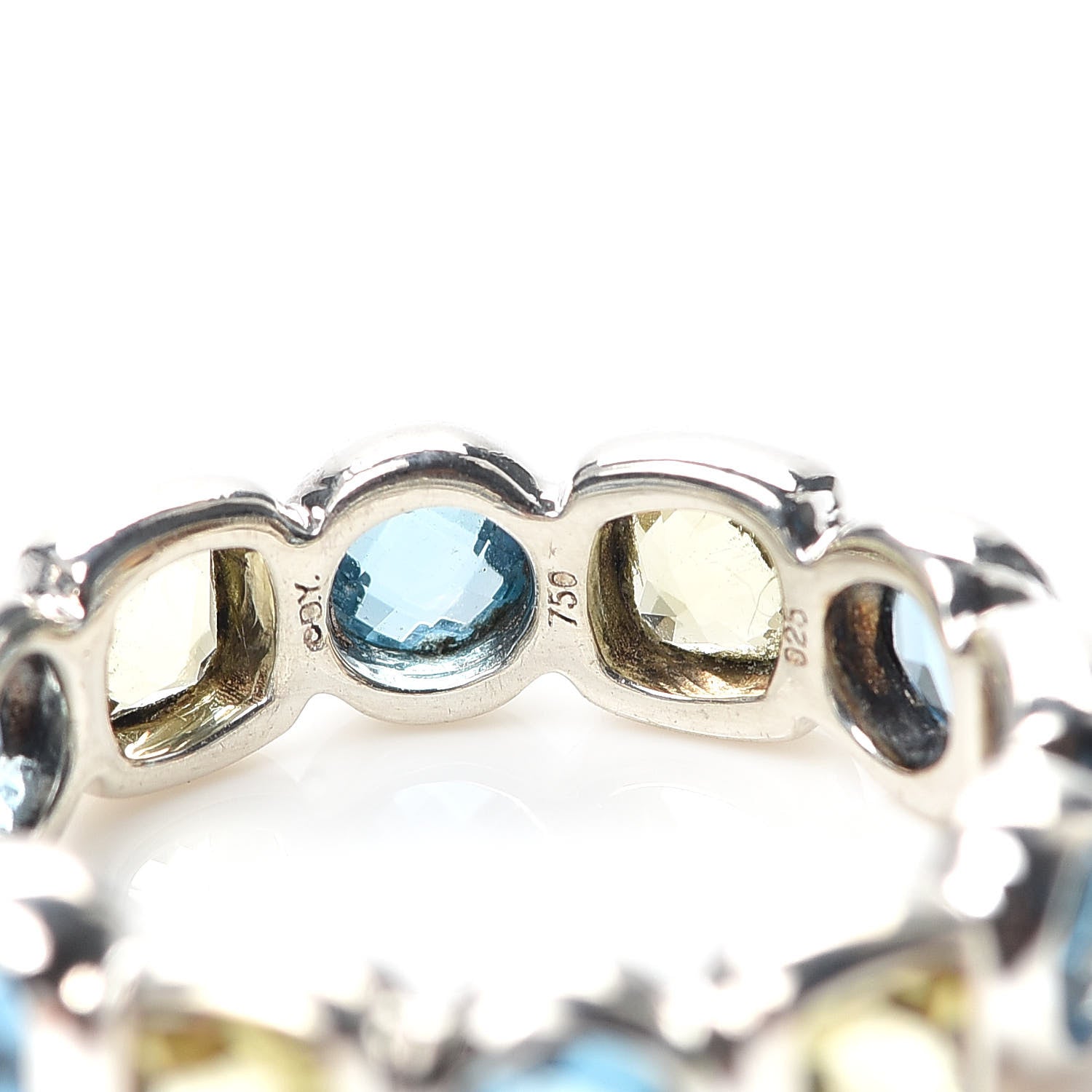 David Yurman Sterling Silver 18K Yellow Gold Blue Topaz Citrine Chiclet Ring 54 7 4 of 4