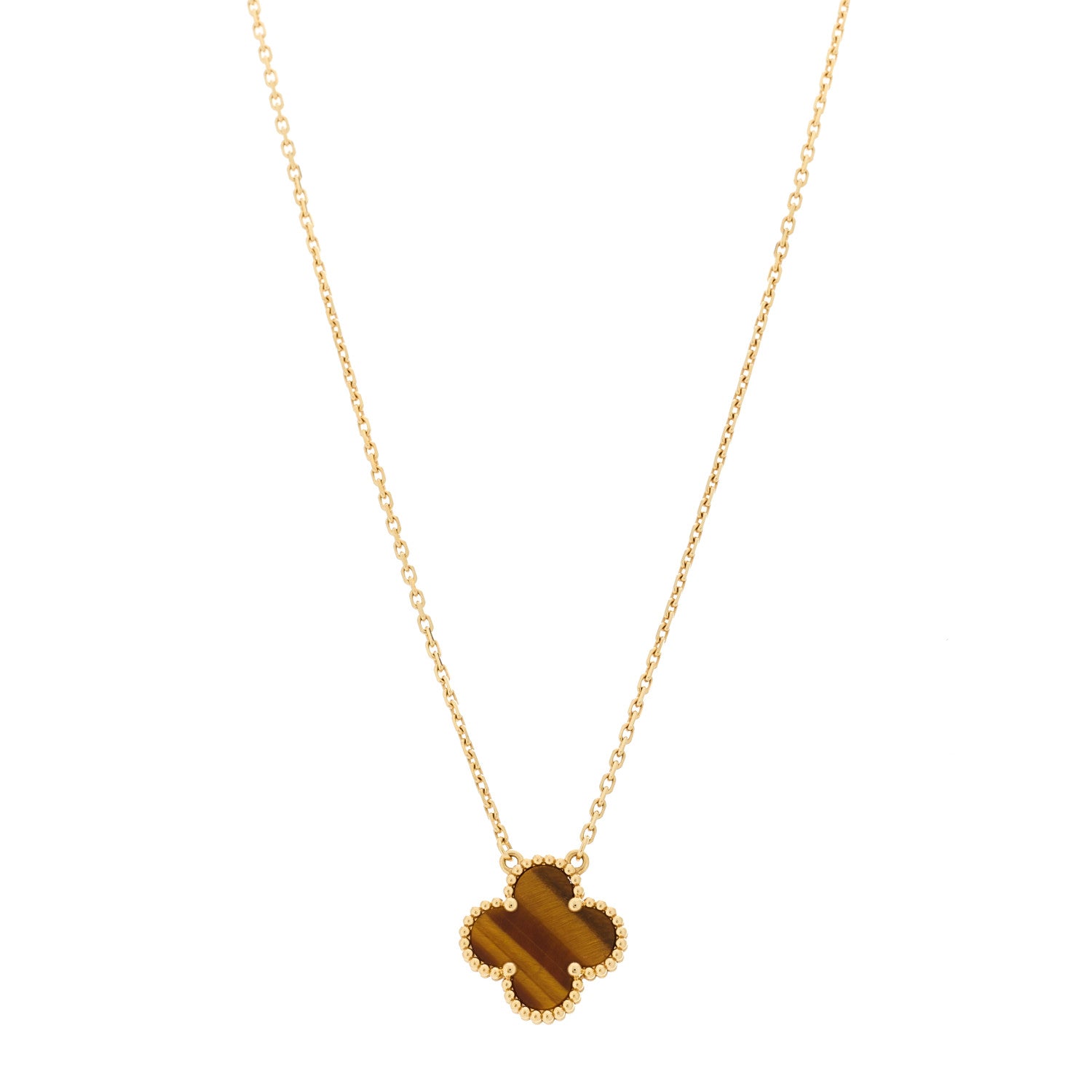 Van Cleef & Arpels 18K Yellow Gold Tiger Eye Vintage Alhambra Pendant Necklace 1 of 6