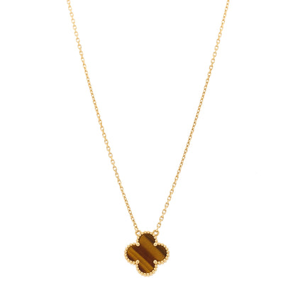 Van Cleef & Arpels 18K Yellow Gold Tiger Eye Vintage Alhambra Pendant Necklace 1 of 6