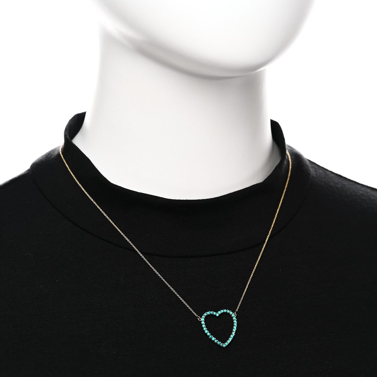 18K Yellow Gold Turquoise Open Heart Pendant Necklace