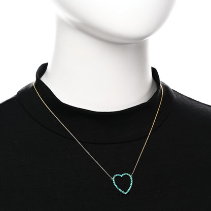 Jennifer Meyer 18K Yellow Gold Turquoise Open Heart Pendant Necklace 2 of 6