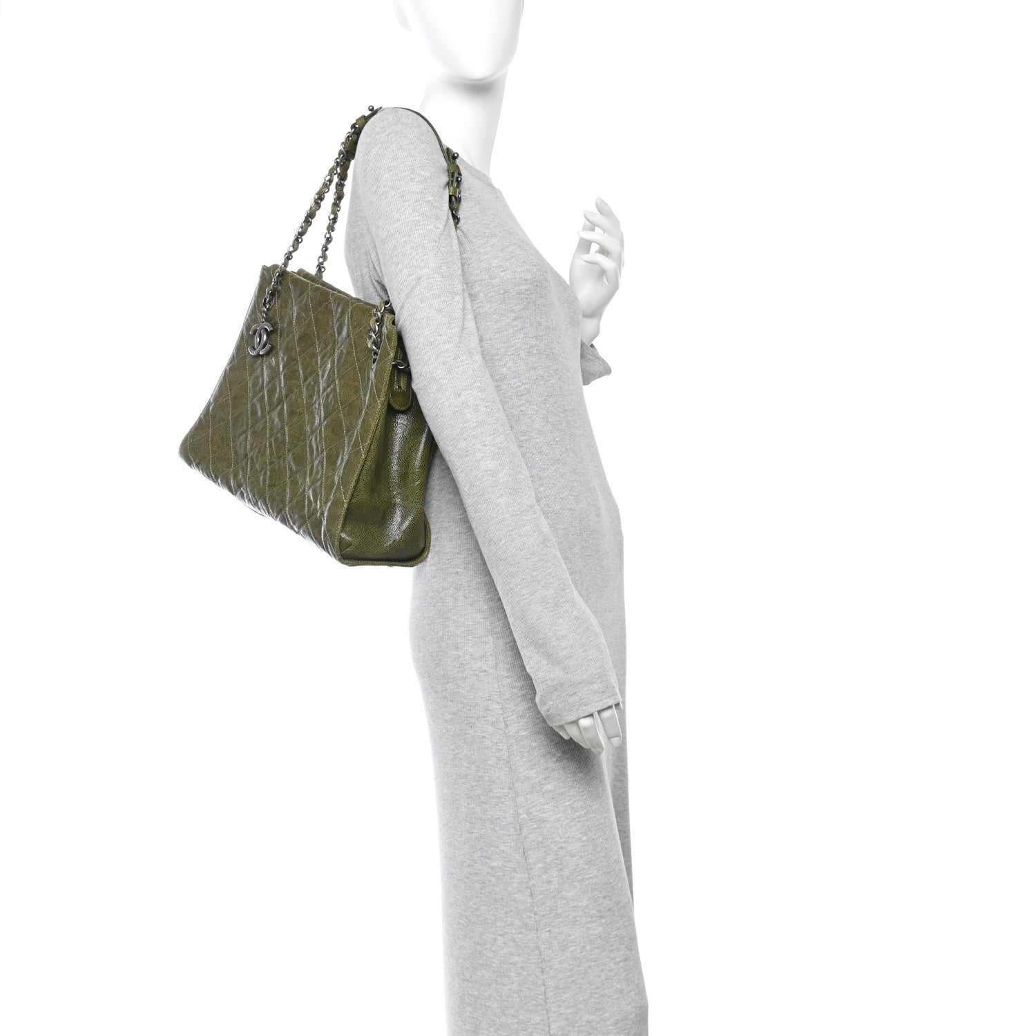 Chanel Glazed Caviar Quilted Tote Green 2 of 10