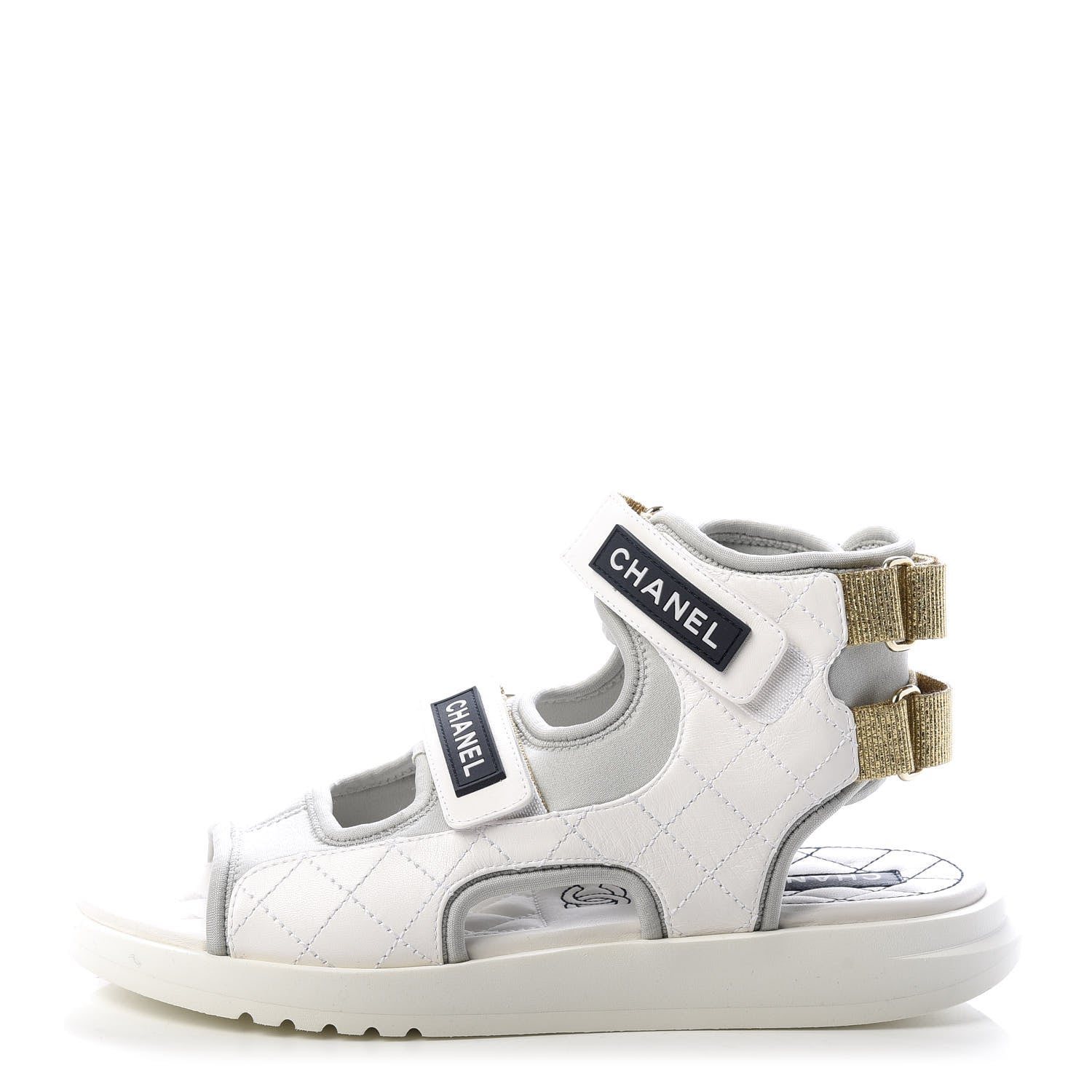 Chanel Goatskin Fabric Gladiator Sandals 40 Grey Navy Blue 1 of 11