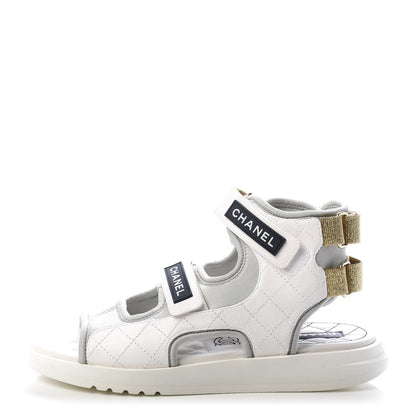 Chanel Goatskin Fabric Gladiator Sandals 40 Grey Navy Blue 1 of 11