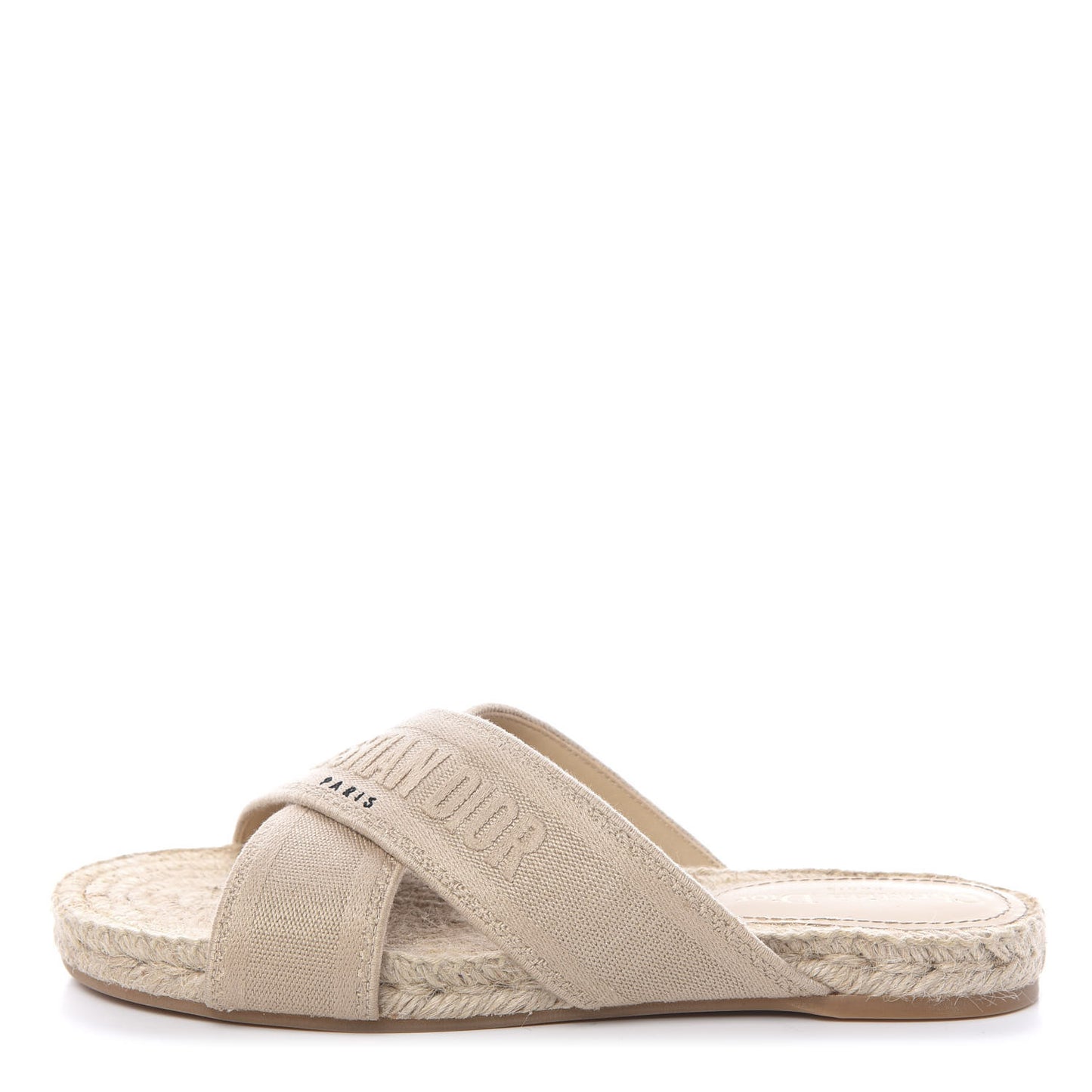 Canvas Embroidered Granville Espadrille Crisscross Flat Slide Sandals 38 Creame