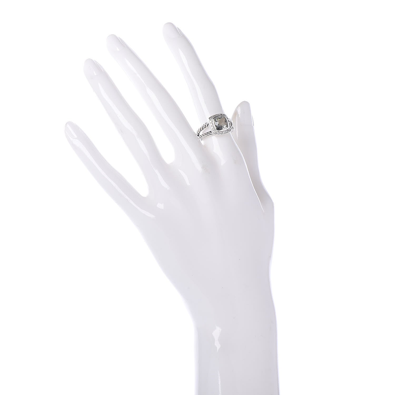 David Yurman Sterling Silver Diamond Prasiolite 7mm Petite Albion Ring 50 5.5 2 of 5
