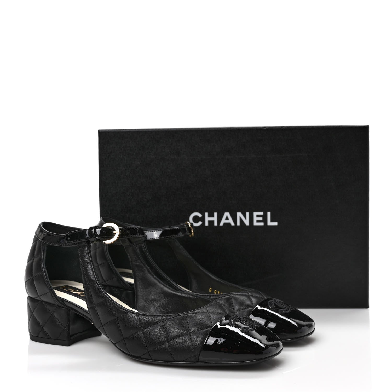 Chanel Lambskin Patent Quilted Cap Toe Mary Jane Flats 38 Black 9 of 9
