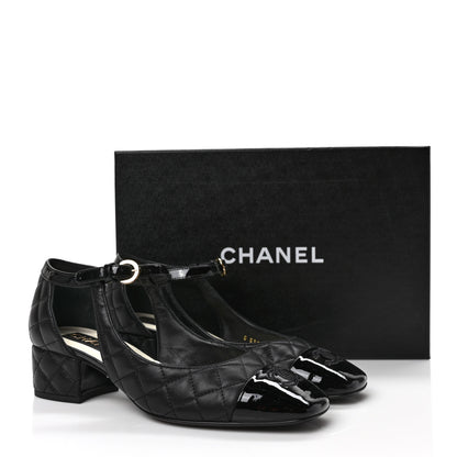 Chanel Lambskin Patent Quilted Cap Toe Mary Jane Flats 38 Black 9 of 9