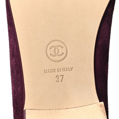 Chanel Suede Patent Calfskin Cap Toe CC Ballerina Flats 37 Burgundy 7 of 10
