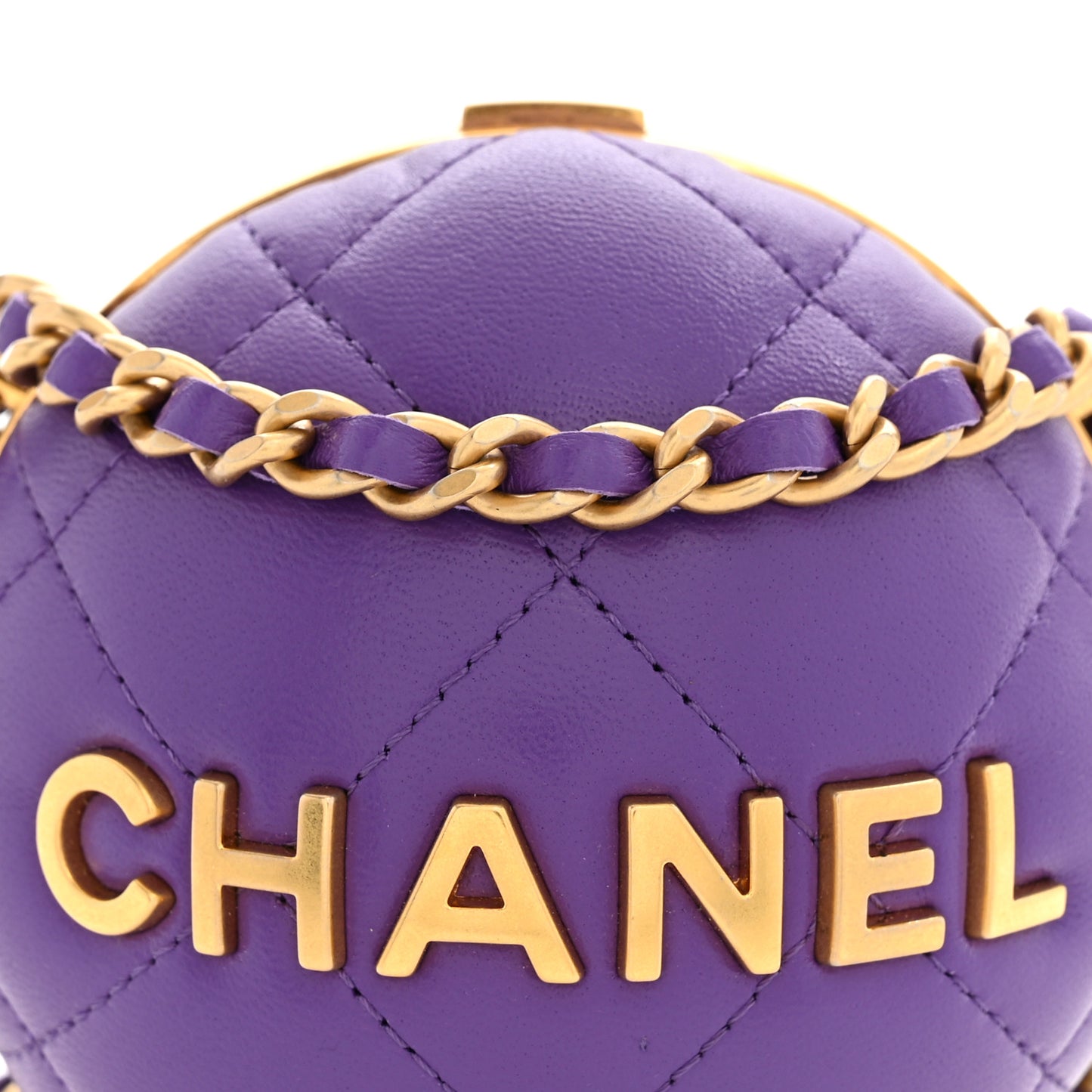 Lambskin Quilted Sphere Minaudiere Chain Clutch Purple