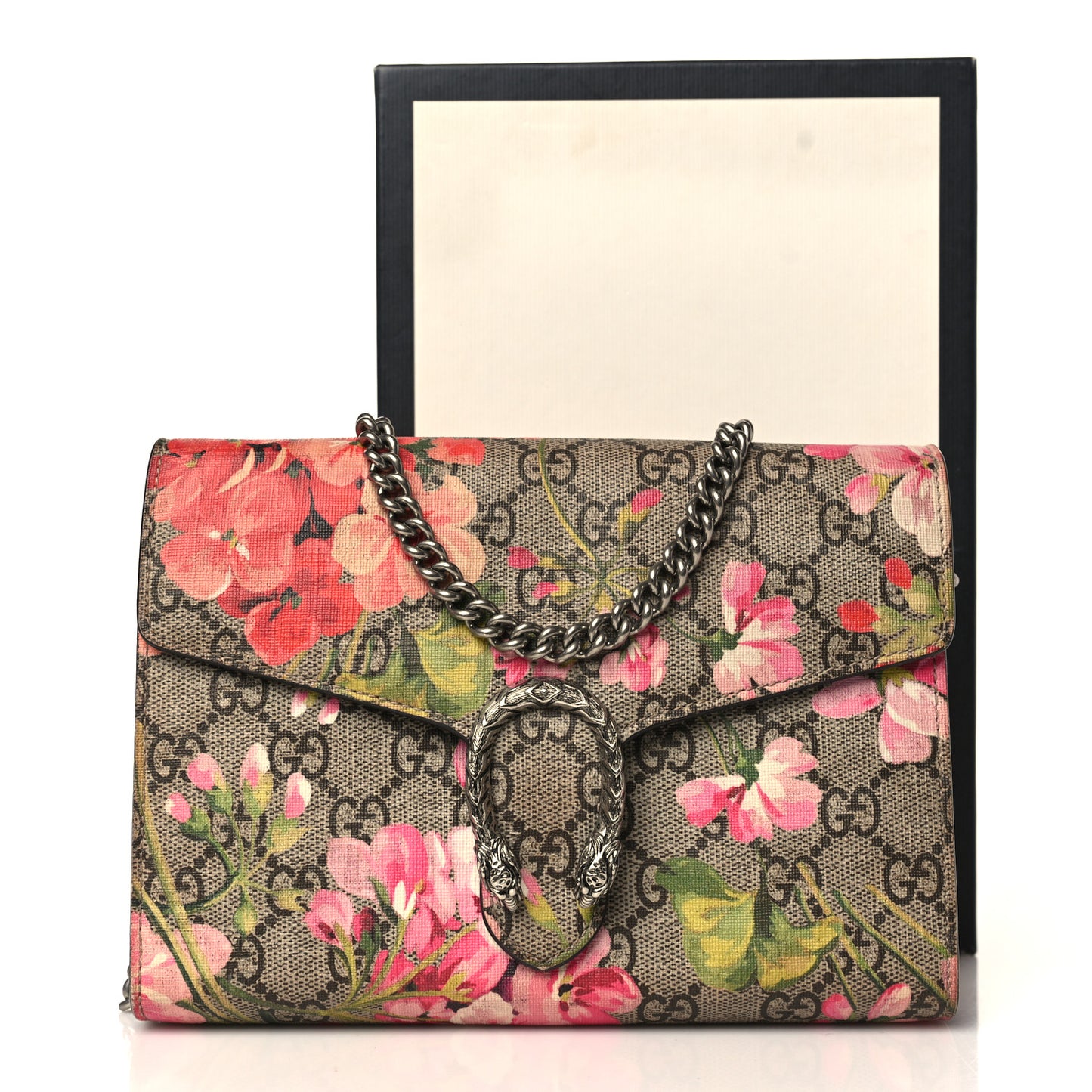 GG Supreme Monogram Blooms Mini Dionysus Chain Wallet Beige Multicolor Dry Rose