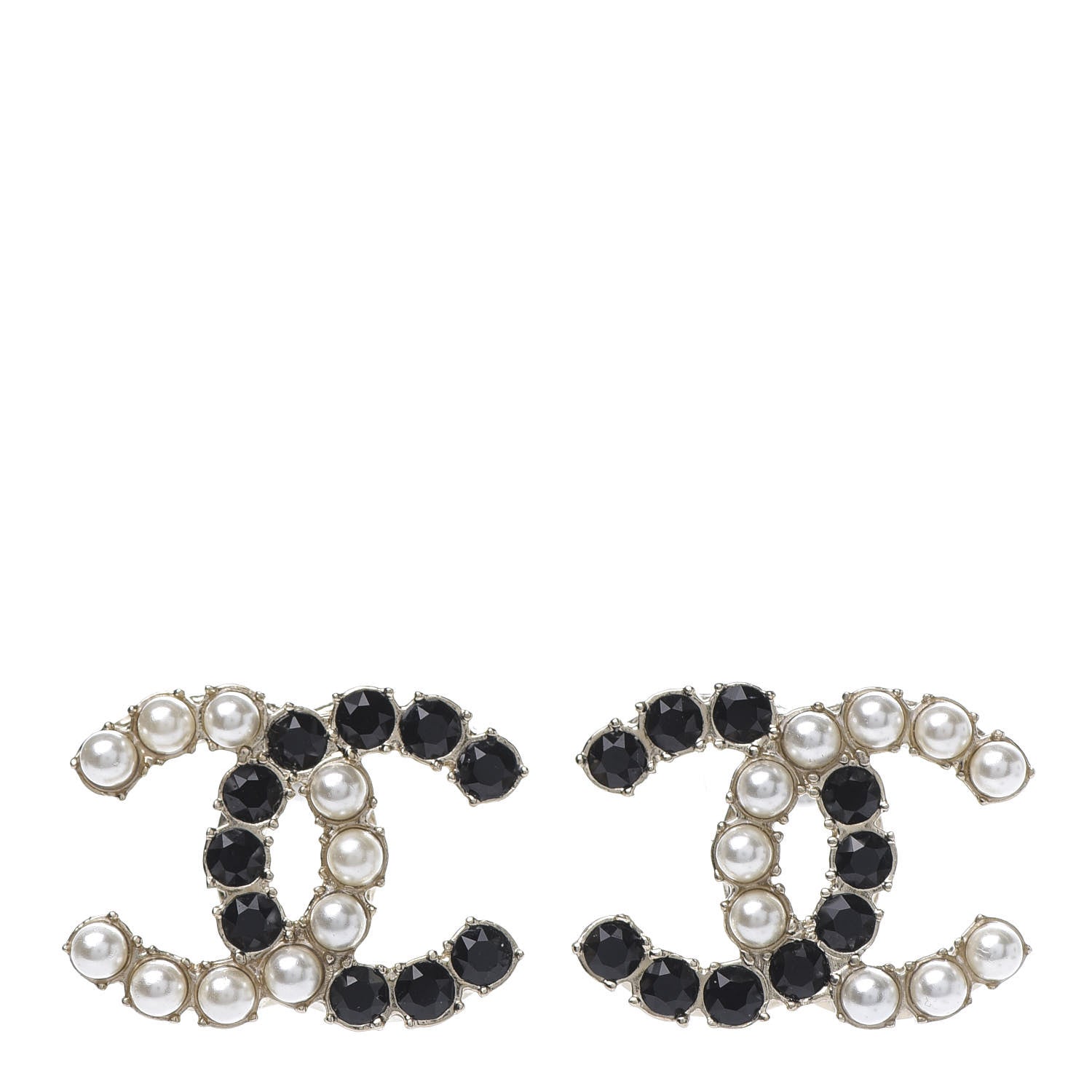 Chanel Resin Pearl CC Dazzling Domino Earrings Gold Black 1 of 4