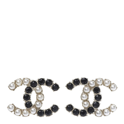 Chanel Resin Pearl CC Dazzling Domino Earrings Gold Black 1 of 4