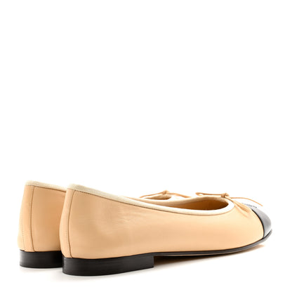 Chanel Lambskin Cap Toe CC Ballerina Flats 41 Dark Beige Black 4 of 9