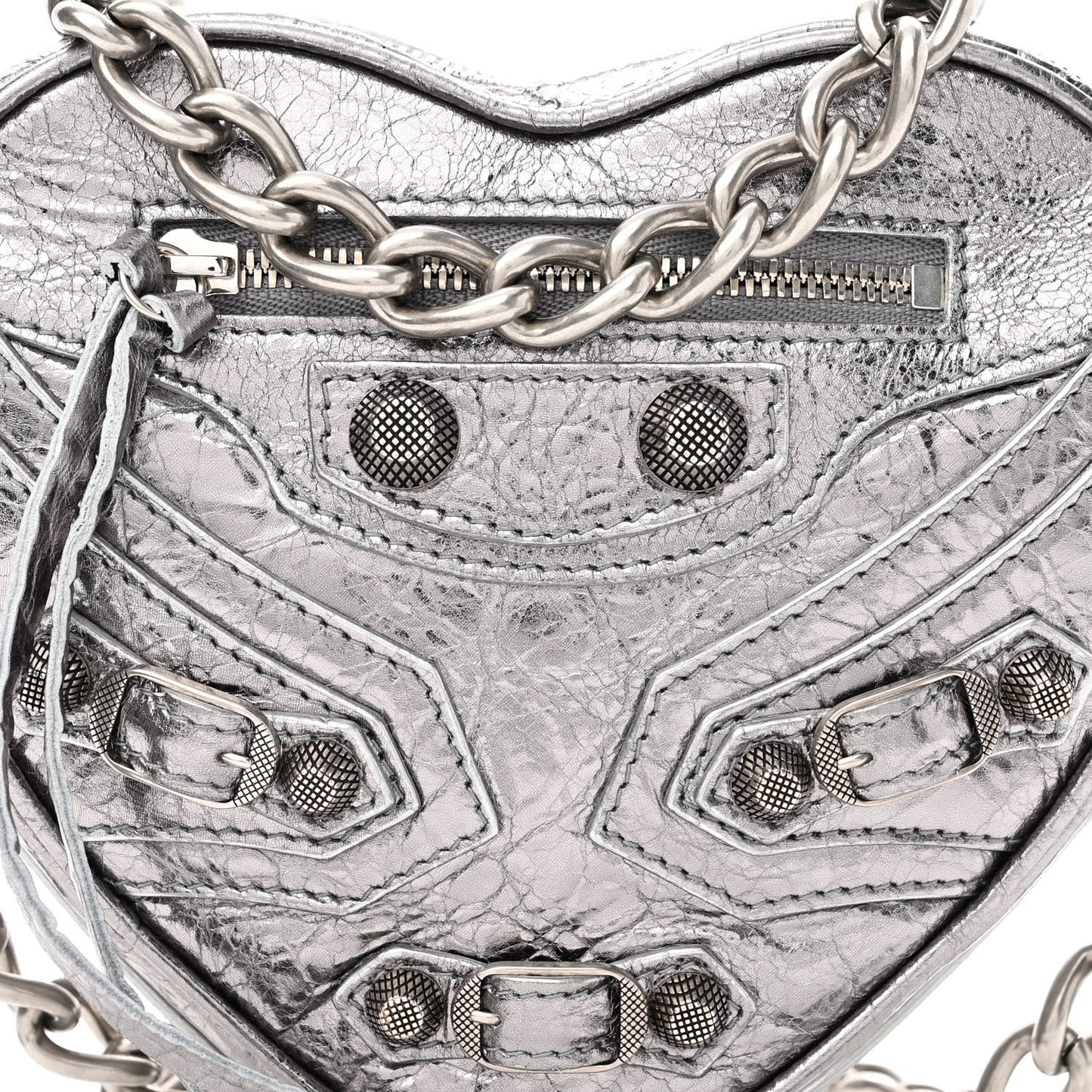 Metallic Agneau Arena Mini Le Cagole Heart Bag Silver