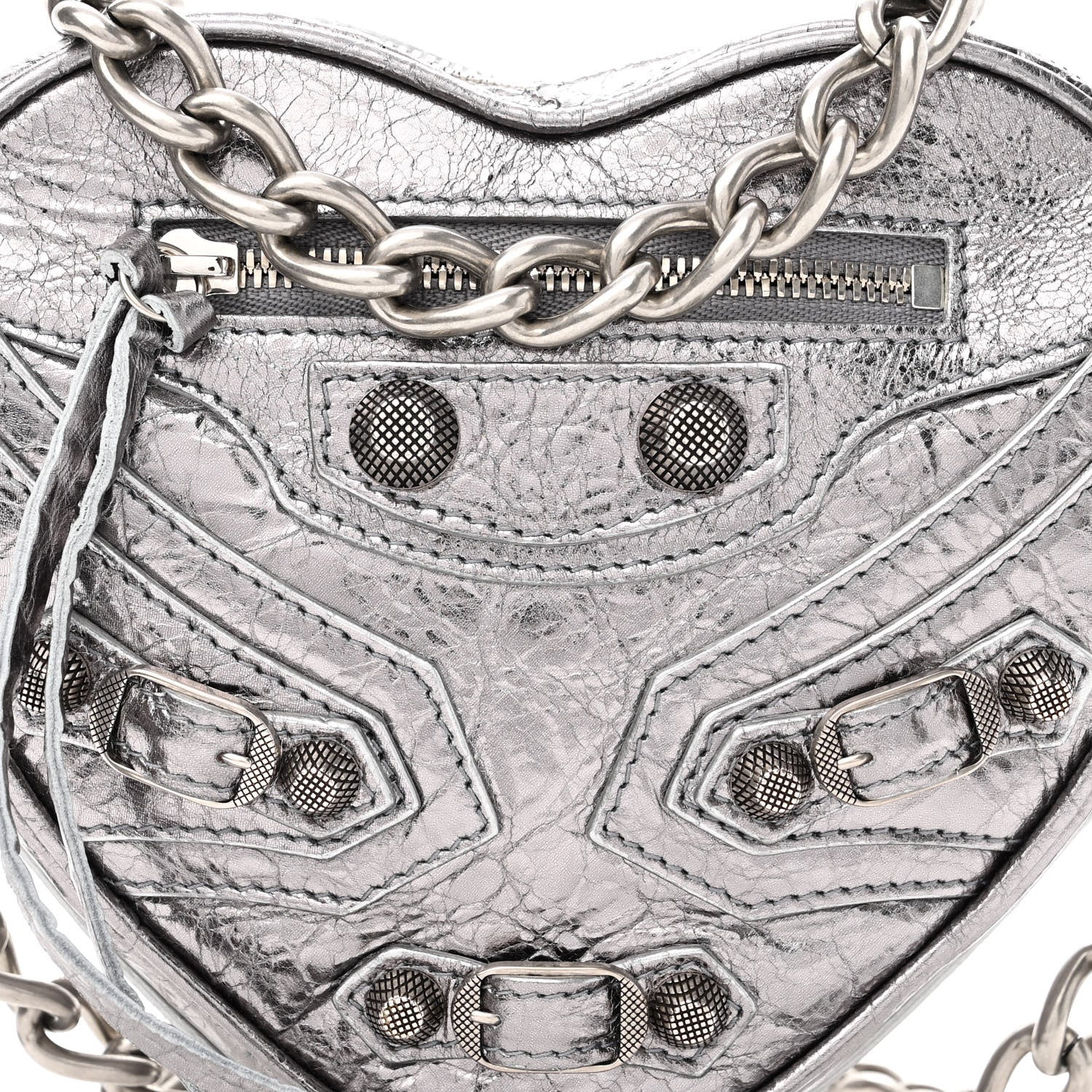 Balenciaga Metallic Agneau Arena Mini Le Cagole Heart Bag Silver 7 of 9