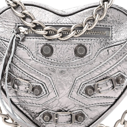 Balenciaga Metallic Agneau Arena Mini Le Cagole Heart Bag Silver 7 of 9