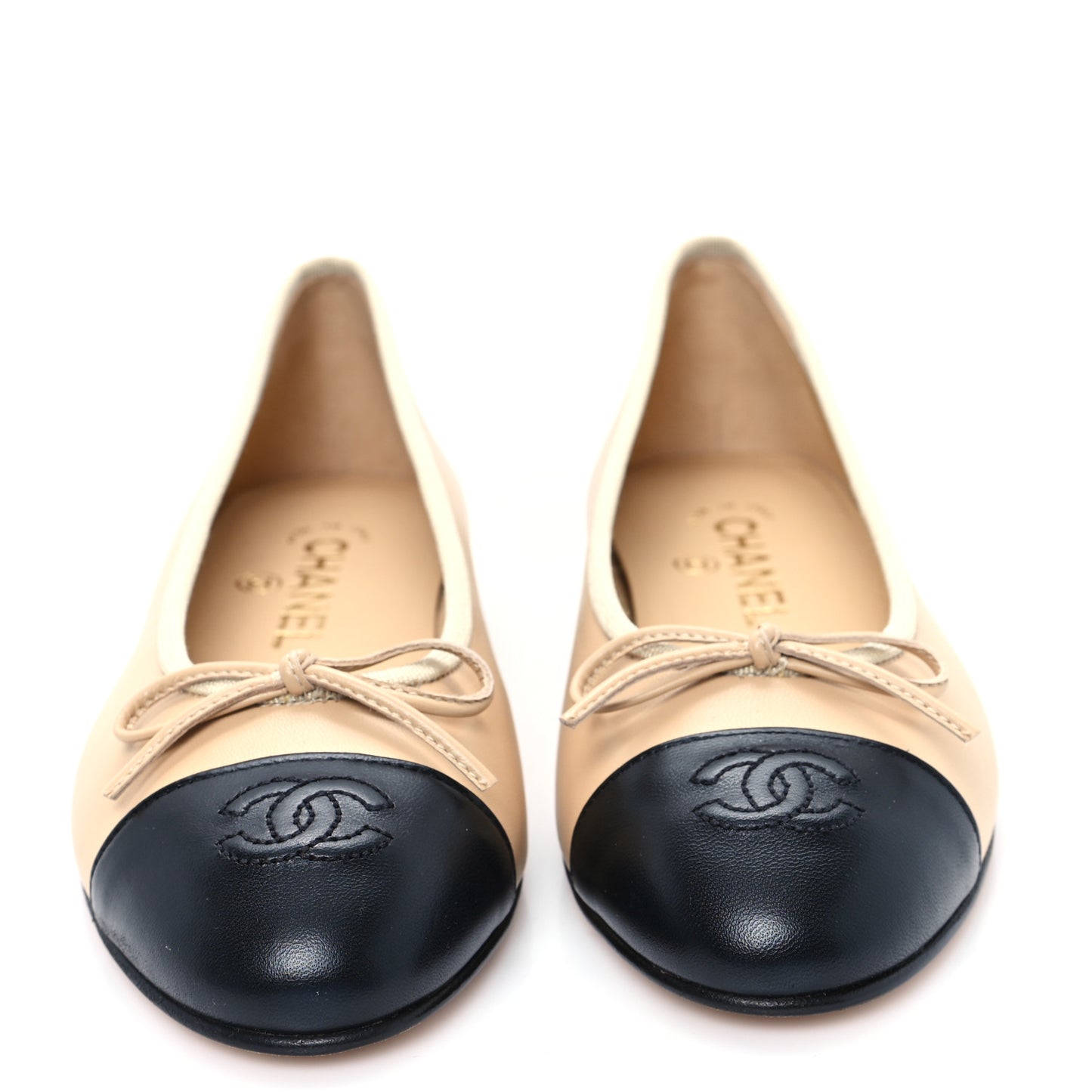 Lambskin Cap Toe CC Ballerina Flats 37 Beige Black