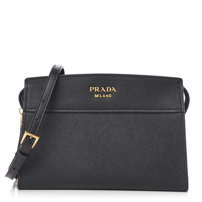 Prada Saffiano City Calfskin Esplanade Crossbody Bag Black 1 of 8