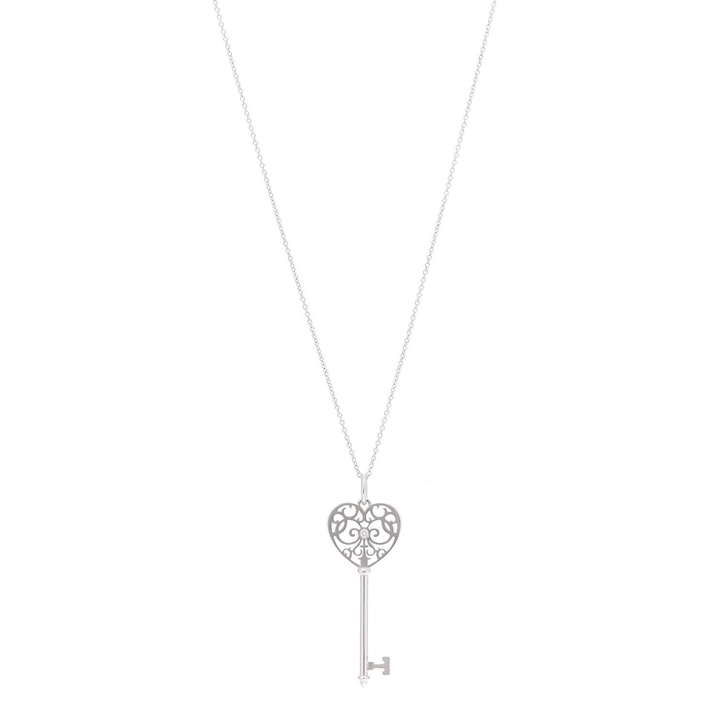 18K White Gold Diamond Enchant Heart Key Pendant Necklace