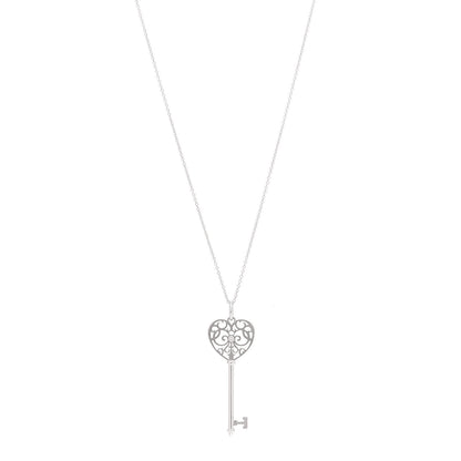 Tiffany 18K White Gold Diamond Enchant Heart Key Pendant Necklace 1 of 7