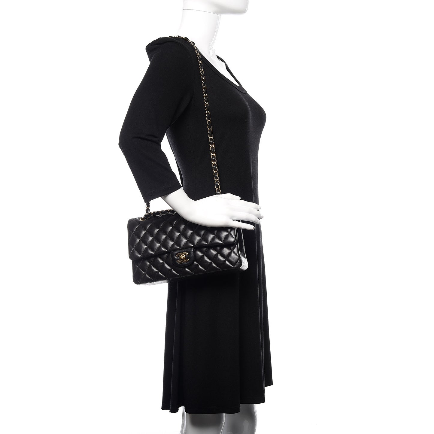 Lambskin Quilted Medium Double Flap Black